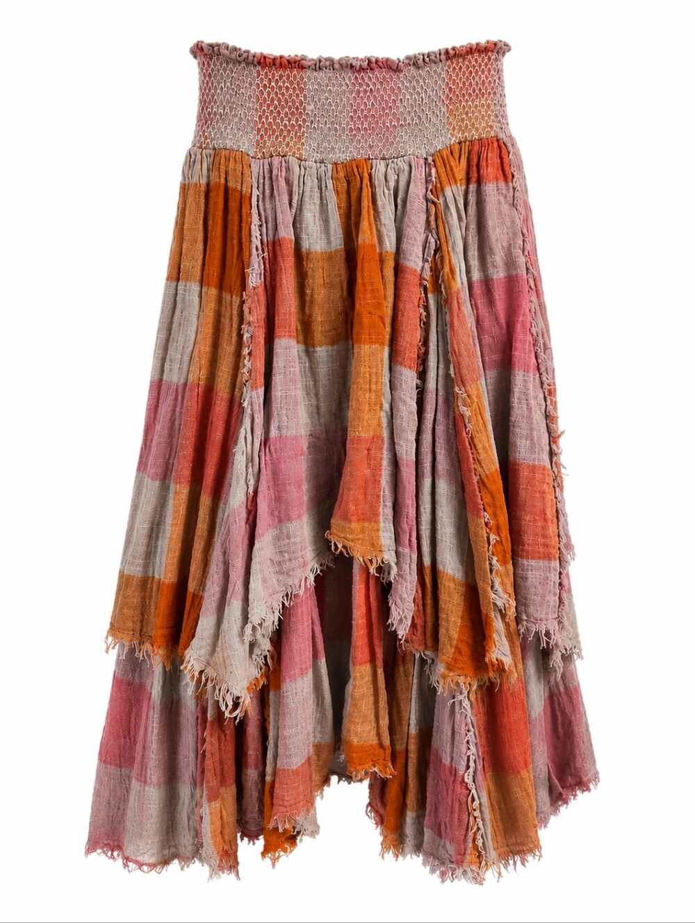 Free People One Averie Plaid Maxi Skirt XL Raw Hem Prairie Style